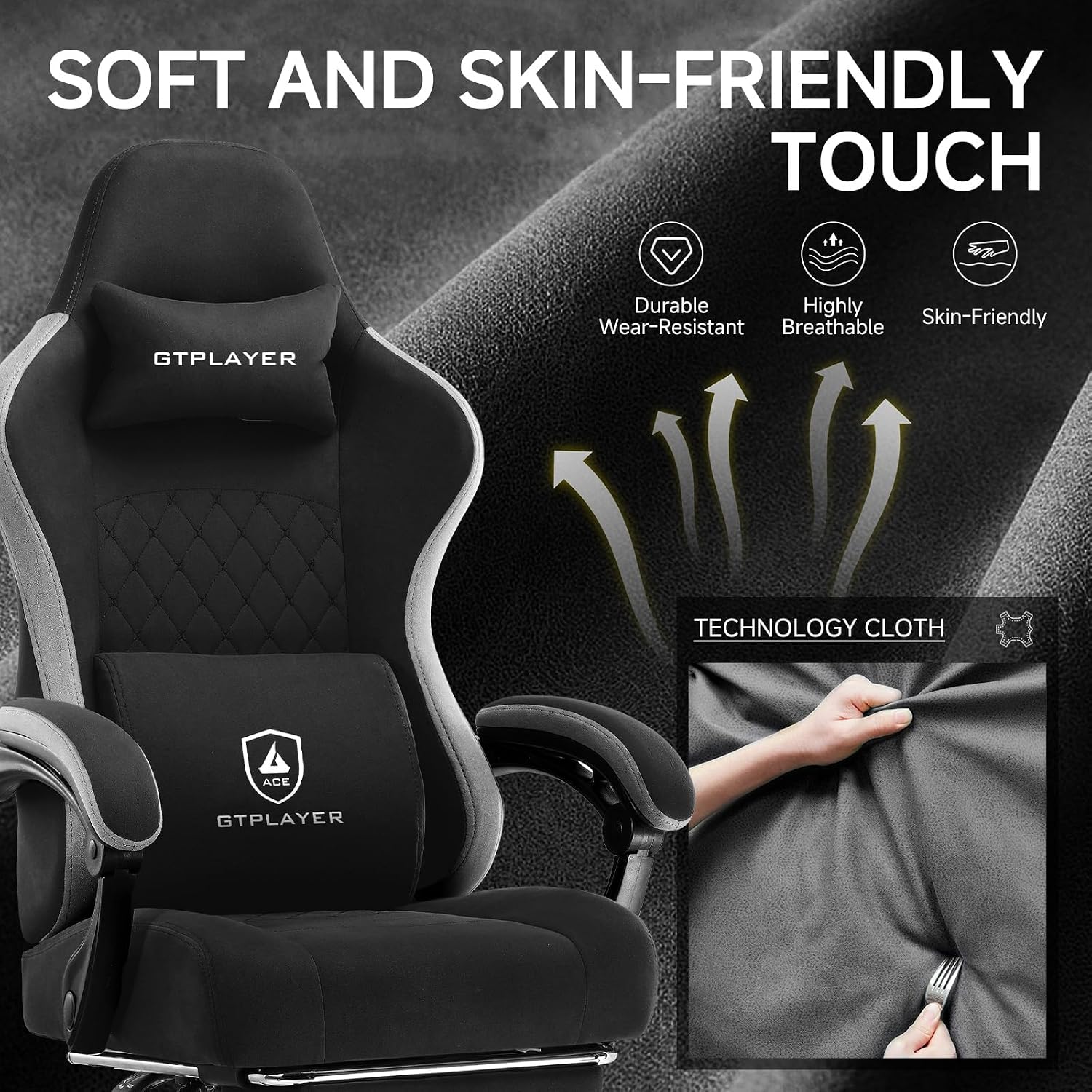 GTPLAYER Gaming Chair, Fabric Computer Office Chair with Pocket Spring Cushion, Ergonomic Office and Gaming, Video Gaming Chair with Linkage Armrests, High Back Desk Chair with Adjustable Recliner