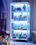 Display Cabinet with Glass Doors, 4-Tier Curio Cabinet, Adjustable Shelves, 60,000 Color Lights for Collectibles, Glass Display Case with App & Remote Control, Bookcase, Storage Cabinet, White