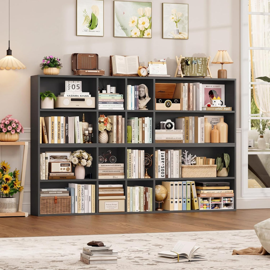 FOTOSOK 71'' Tall Bookshelf Set of 2, 7 Tier Large Black Bookshelf with Adjustable Shelves, Wide Bookcases and Bookshelf, DVD/CD Media Tower Storage, Cube Book Shelf Display Shelf Cabinet, Black