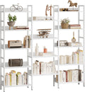 IRONCK Bookcases and Bookshelves Triple Wide 5 Tiers Industrial Bookshelf with Baffles Large Etagere Bookshelf with Metal Frame for Living Room Home Office