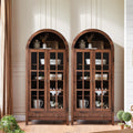 RowyPoey Farmhouse Arched Cabinet with Glass Doors, Wood Display Cabinet with Drawer and Adjustable Shelves, 71' Tall Bookshelf Modern Storage Kitchen Pantry for Living Room,Office (Walnut, 2 PCS)
