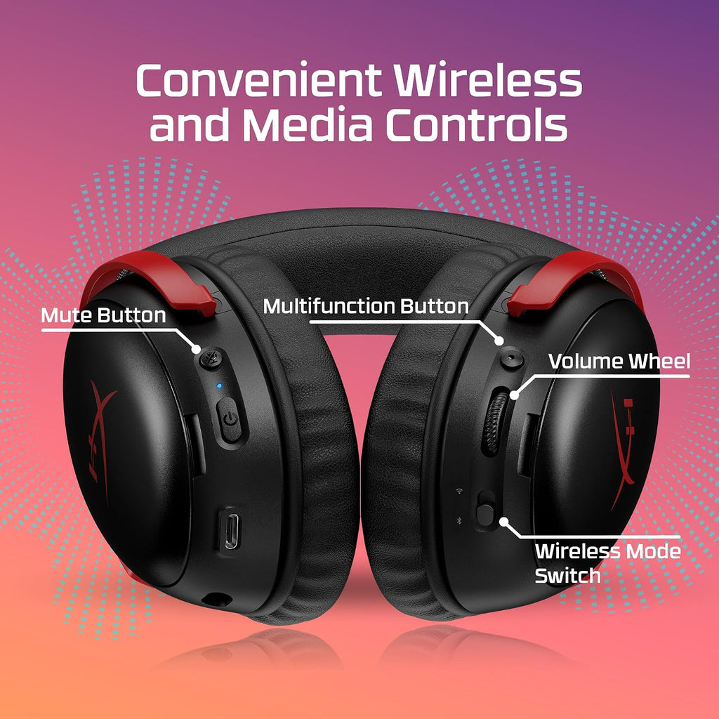 HyperX Cloud III S – Wireless Gaming Headset, 2.4GHz, Bluetooth, Battery Life up to 120 Hours 2.4GHz / 200 Hours Bluetooth, 53mm Angled Drivers, 10mm Detachable Mic, Customizable – Black/Red