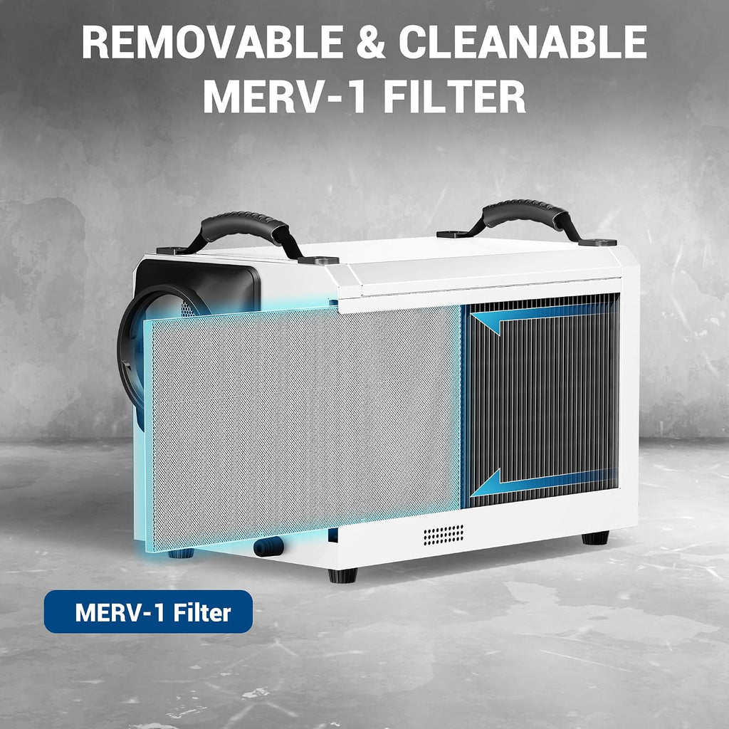 SILVEL 145 Pints Crawl Space Dehumidifier with Drain Hose, Portable Commercial Dehumidifier for Basement and Whole Home, Smart Automatic Defrost, Memory Start, Up to 6000 Sq.Ft, White