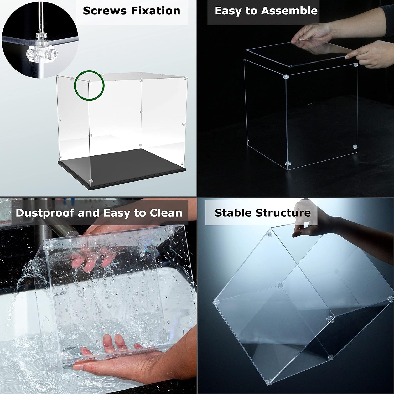 Clear Acrylic Display Case Inner Size 20''W*16''D*18''H 3mm Thick, for 10305 Lion Knights' Castle, Assemble Dustproof Display Box Showcase with Solid Wooden Base & Removable Model Grass mat