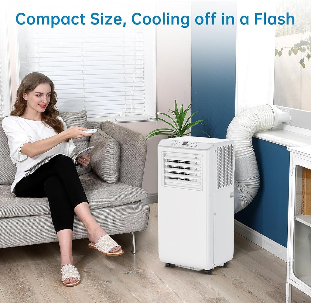 8000BTU Portable Air Conditioner, 3-In-1 Air Conditioner with Remote Control, Cooling, Dehumidifier and Fan, Cooling Area Up to 350 Sq. Ft. for Home, Office, Bedroom, White