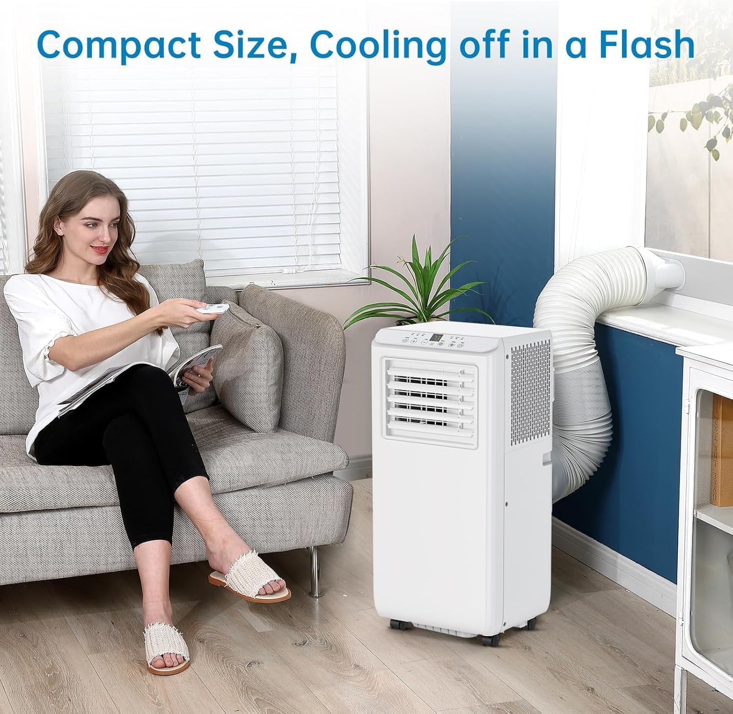 8000BTU Portable Air Conditioner, 3-In-1 Air Conditioner with Remote Control, Cooling, Dehumidifier and Fan, Cooling Area Up to 350 Sq. Ft. for Home, Office, Bedroom, White