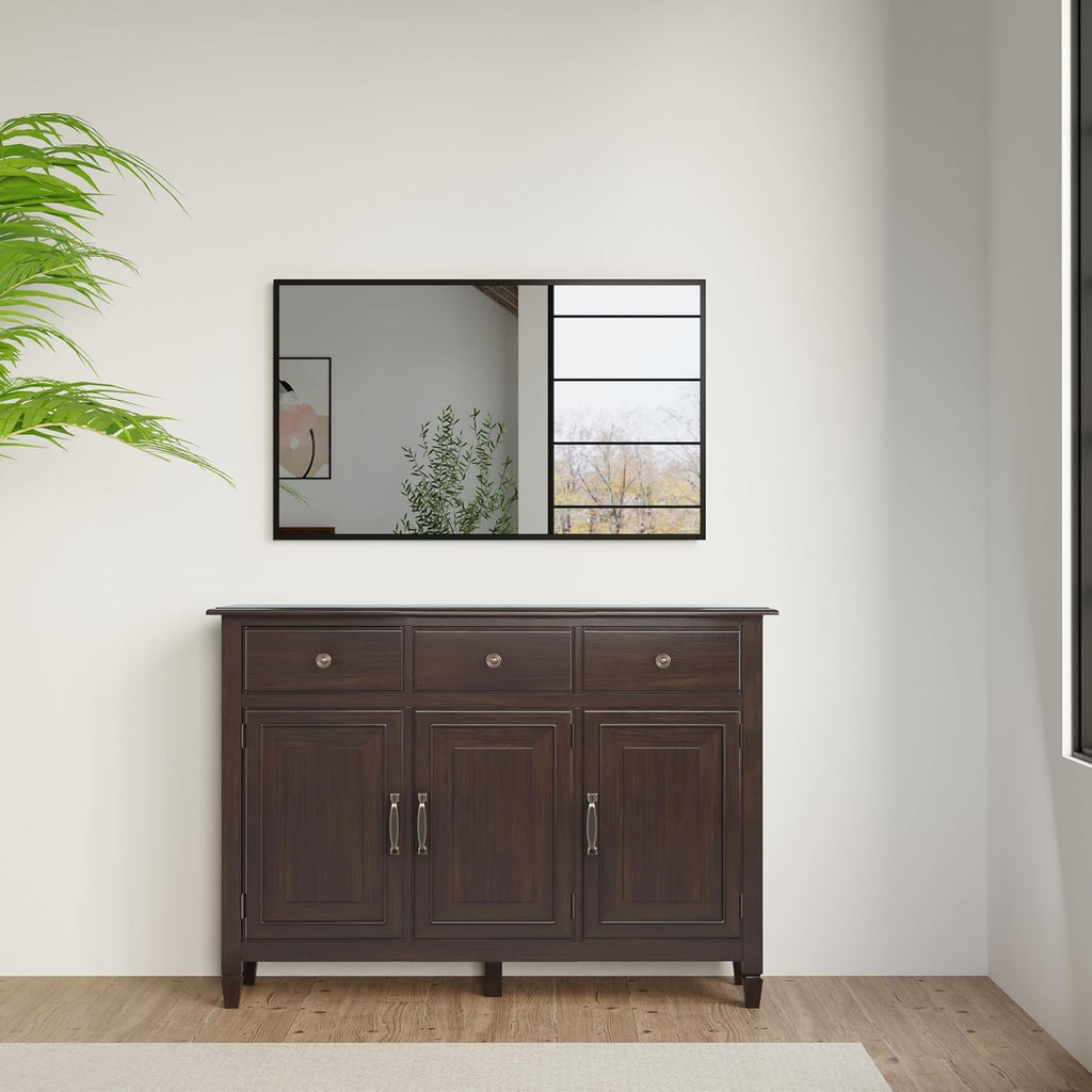 SIMPLIHOME Connaught 51-inch Wide Solid Wood Storage Cabinet in Chestnut Brown for the Entryway, Mudroom, 3 Drawers and Adjustable Shelves, Traditional Style, Space-Saving Design