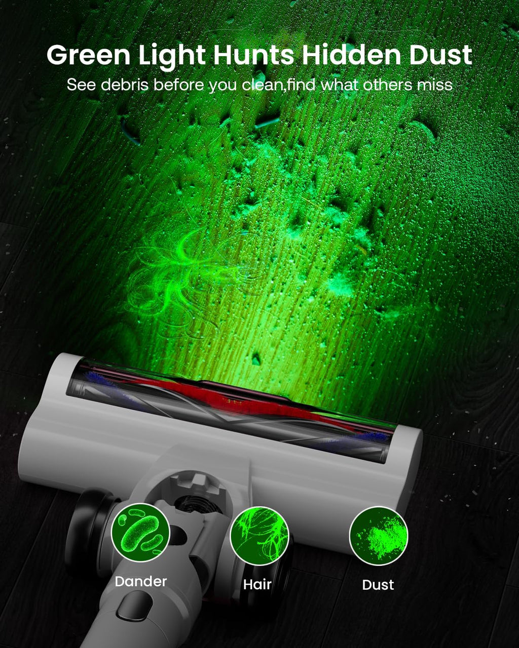 Cordless Vacuum Cleaner for Home, Upgraded 60Kpa Powerful Suction Pet Hair Vacuum with 70min Runtime, Green LED Light for Hardwood Floors & Carpet, Self-Standing Rechargeable Stick Vacuum, Grey-white