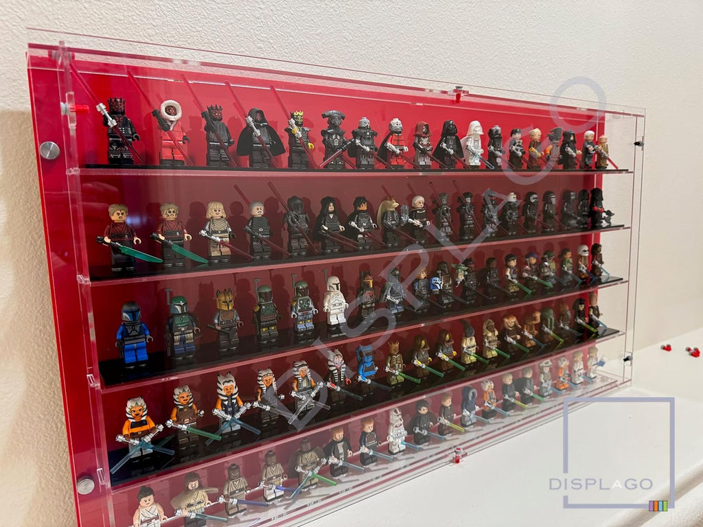 Wall Mounted Display case for up to 100 Lego® Minifigures. Display Case Collectibles Display Box Wall Mount Figure Display Protected Clear for Small Objects Lockable Removable Front