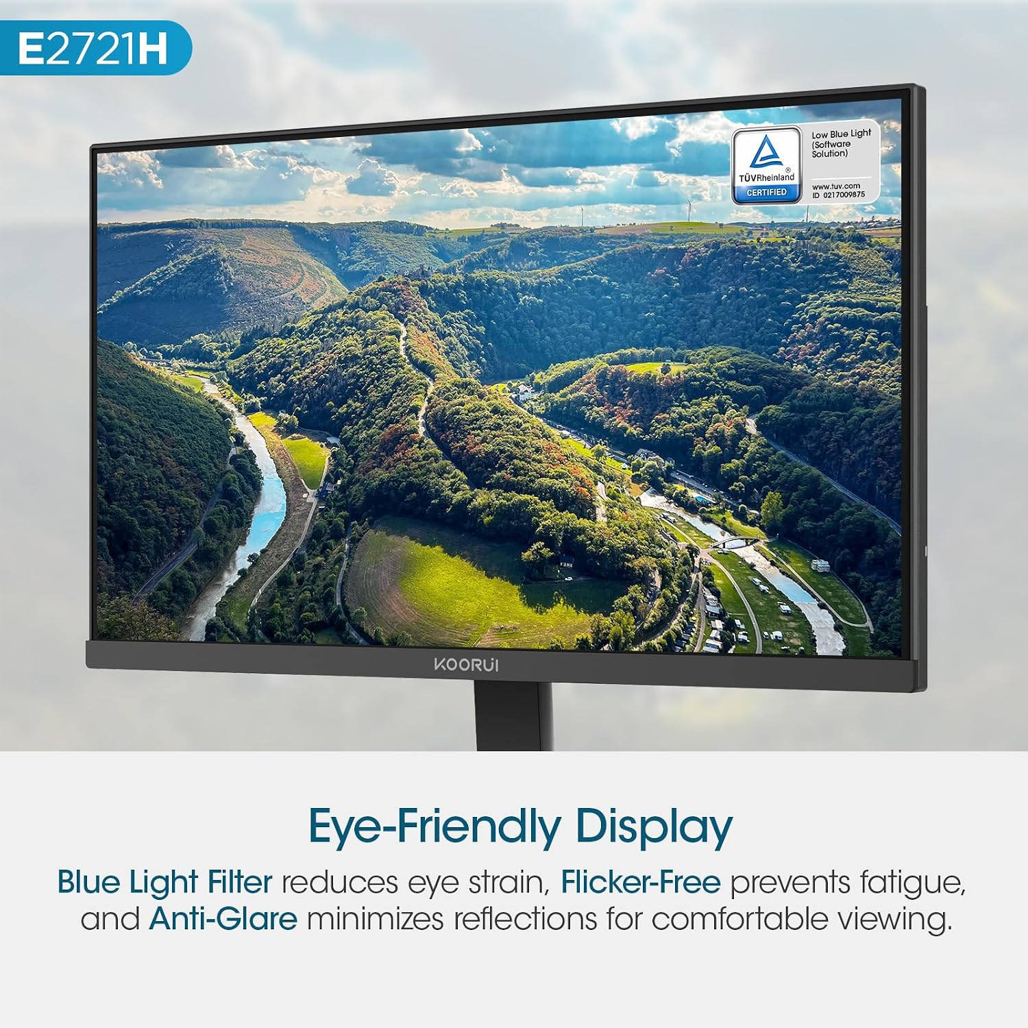 KOORUI 27 Inch QHD (2560x1440) IPS HDR Ultra-Thin Computer Gaming Monitor, 120Hz Refresh Rate, DCI-P3 95%, FreeSync & G-Sync, 1ms MPRT, VESA 100x100mm, Tilt Adjustable for Game and Work, E2721H