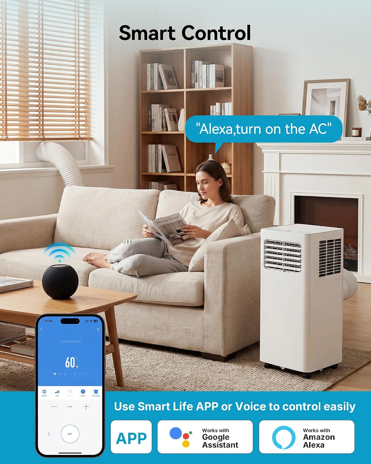 Portable Air Conditioners 14,000 BTU, 3-in-1 Portable Air Conditioner for Rooms Up to 750 sq.ft. with Cool, Fan, Dehumidifier, Sleep, 24H Timer, Portable AC Unit with App/WiFi/Remote for Bedrooms