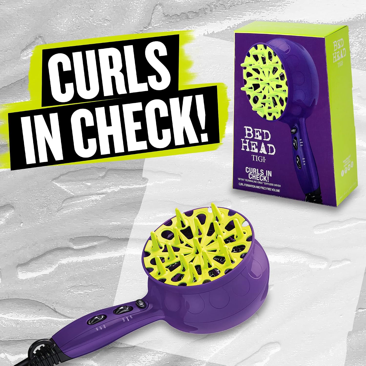 Bed Head Curls-in-Check 1875W Hair Diffuser Dryer | Great for Curly Hair,Reduce Frizz & Static | Diffuser-Hair Dryer Enhances Natural Curl,Waves & Texture,(Pack of 3)