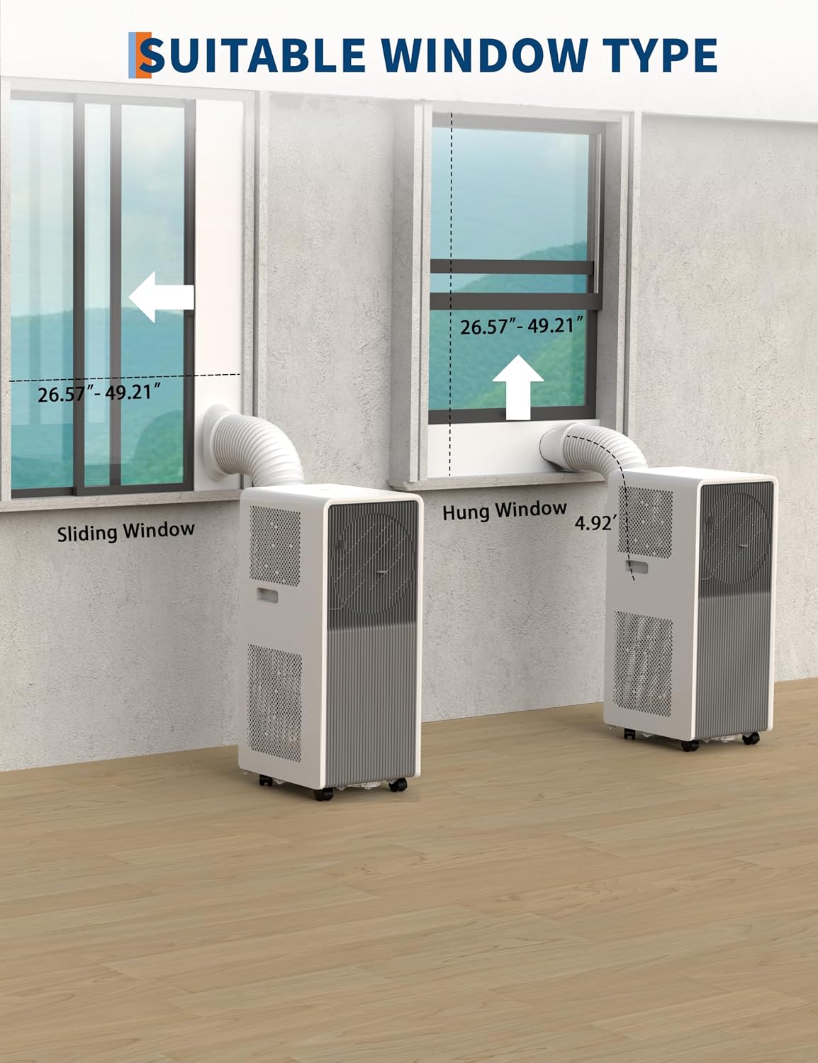 GarveeTech 14,000 BTU Drainage-free Portable Air Conditioner for Indoor Rooms, 3 in-1 AC Unit for Bedroom 225-300 Sq.Ft, Dehumidifier, Fan, Sleep Mode, 24 Timer, Remote Control, Window Kits, Grey