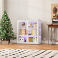 pozdeg Display Cabinet with Glass Door, 34' Curio Cabinet with RGB Lights and 2 Adjustable Shelves, Glass Display Case for Collectibles, Toys, Books, Figures, Exhibit (White)