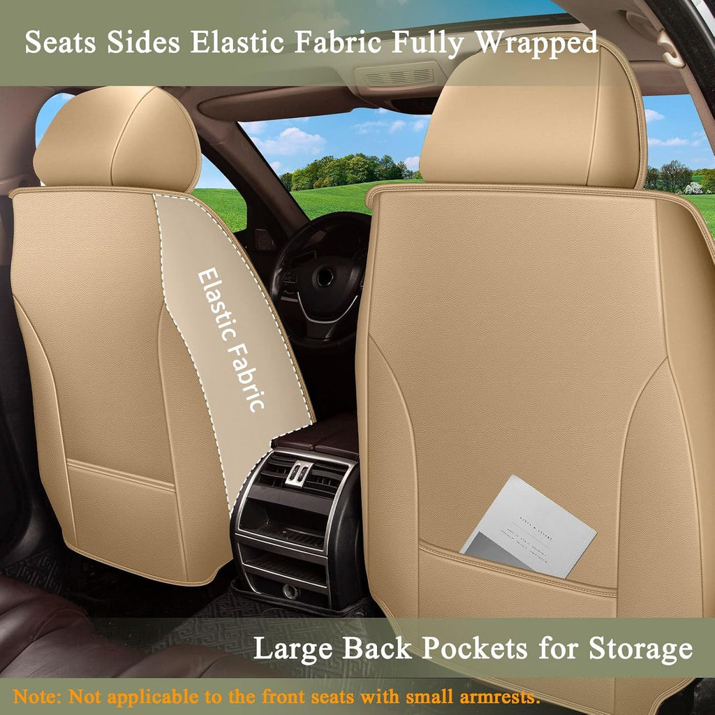 IKABEVEM Breathable Car Seat Covers for Honda Ridgeline 2006-2025 2026, Front Seats, Perforated Leather, Seat Protector, Interior Trim for Honda Ridgeline Accessories (Beige&Brown)