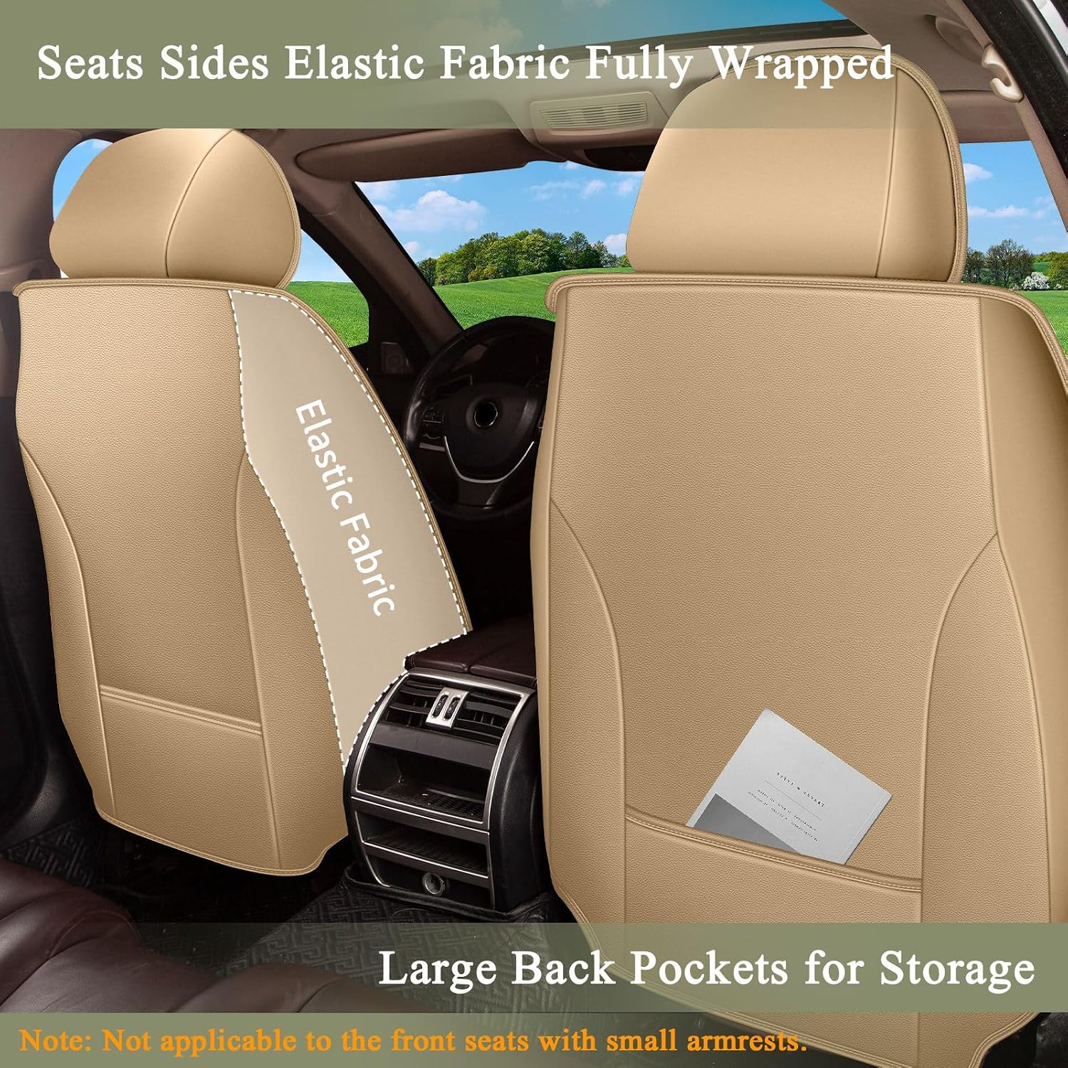 IKABEVEM Breathable Car Seat Covers for Honda Ridgeline 2006-2025 2026, Front Seats, Perforated Leather, Seat Protector, Interior Trim for Honda Ridgeline Accessories (Beige&Brown)