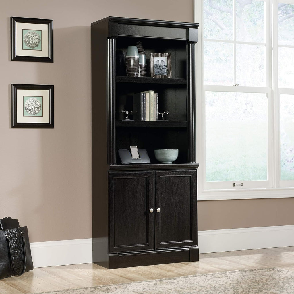 Sauder Palladia Book Shelf, Bookshelf with Storage, Library Bookcase with Doors and Adjustable Shelves, in Wind Oak Finish