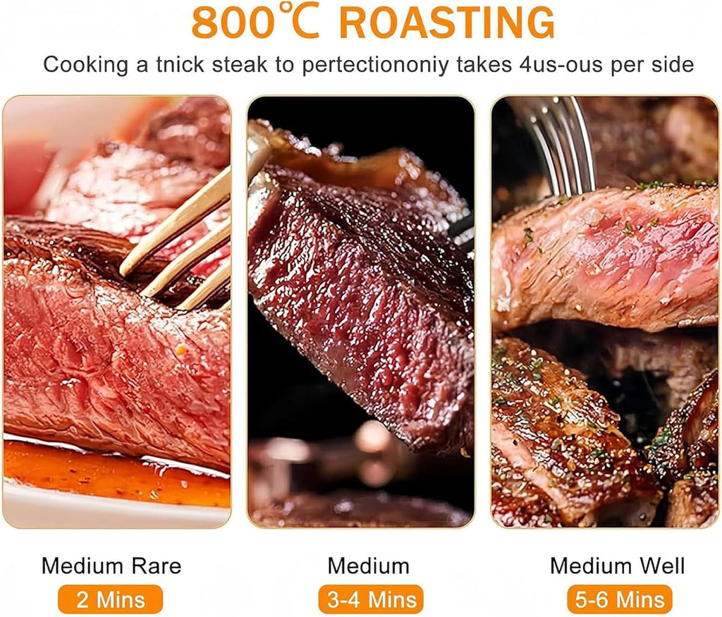 Smokeless Electric Broiler for Indoor Use, 800°C High-Heat Steak Grill with Adjustable 4/8-Tier Rack, Ceramic Heating, Timer & Temp Control, for Steak Chicken Vegetables B