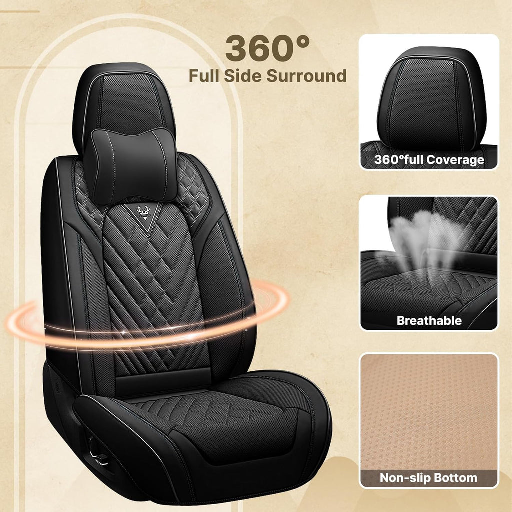 Fit for Chevy Silverado 1500/2500/3500 2007-2026 Seat Covers, Fashion Sport Seat Cover with Waterproof Leather, Airbag Safe Design Seat Protector (2 Front Seat Luxury, Pure Black)