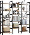 IRONCK Bookcases and Bookshelves Triple Wide 5 Tiers Industrial Bookshelf, Large Etagere Bookshelf Open Display Shelves with Metal Frame for Living Room Bedroom Home Office