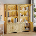 2pc Wood Display Cabinet with Glass Doors, 69' Tall Curio Cabinet with LED Lights, Glass Display Case with Storage and 3 Shelves for Living Room, (Oak-2)