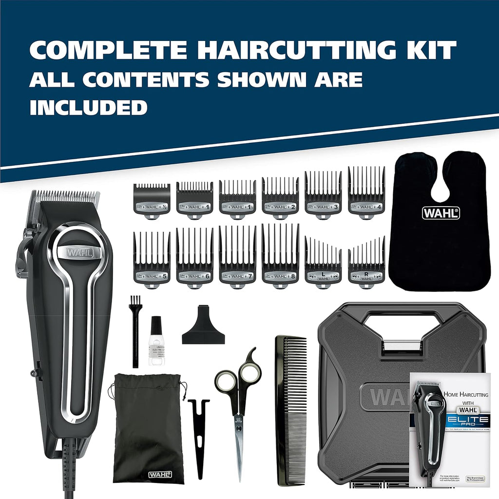 Wahl USA Elite Pro High-Performance Corded Home Haircut & Grooming Kit for Men – Electric Hair Clipper – Model 79602M,(Pack of 5)