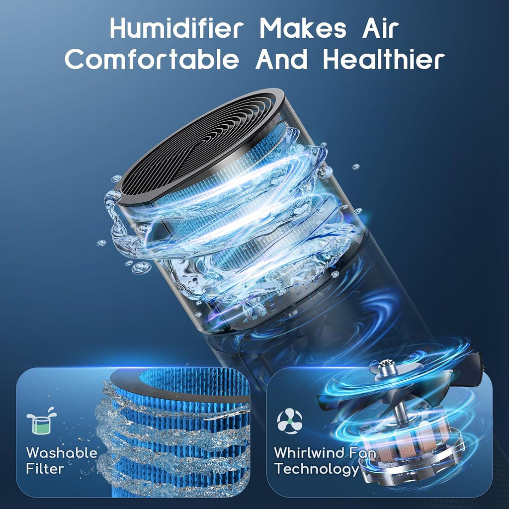 Afloia 2-in-1 Air Purifier and Humidifier Combo, Quiet 3-Stage Filtration for Pet Allergies & Smoke, Auto Shut-Off, 7-Color LED Light, Black