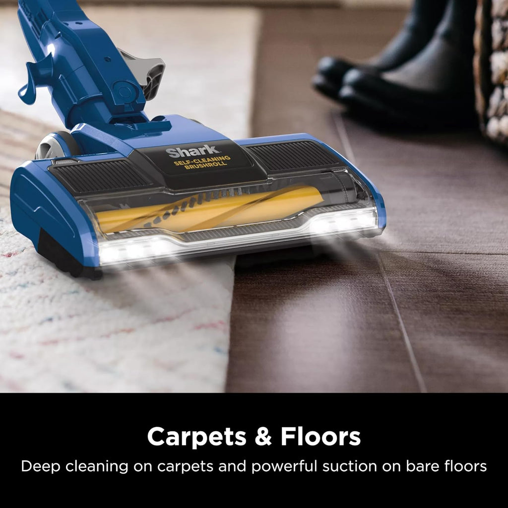 Shark HV343AMZ Rocket Corded Stick Vacuum with Self-Cleaning Brushroll, Lightweight & Maneuverable, Perfect for Pet Hair Pickup, Converts to a Hand Vacuum, Crevice Upholstery Tools, Blue/Silver