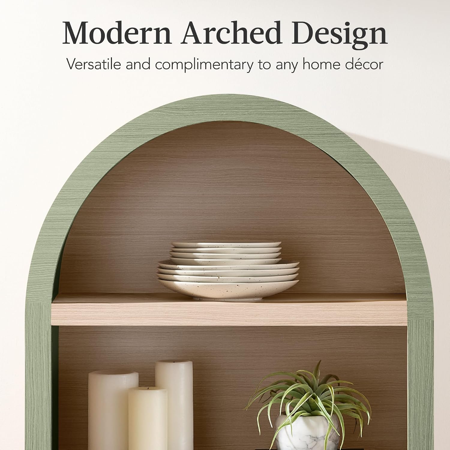 Best Choice Products 72' Tall Arched Pantry Cabinet w/Reeded Doors, 5-Tier Bookshelf, Armoire, Hutch, Bookcase, Storage Cabinet w/Adjustable Shelves, for Dining Room and Livingroom - Sage