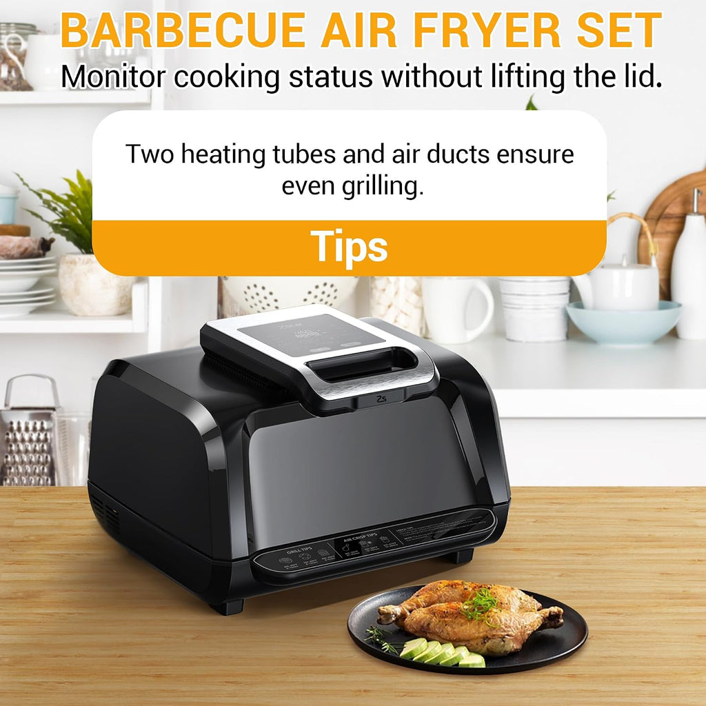 GarveeTech Smokeless Indoor Electric Grill with Viewing Window, 1750W 7-in-1 Air Fryer Oven, Grill, Bake, Roast & Dehydrate at Home – Up to 450°f