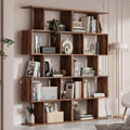 Cozy Castle Set of 2 Geometric Bookcase, S-Shaped Modern Bookshelf, Room Divider Bookshelf, 62' Tall Unique Abstract Bookcase with 5-Tier Display Shelf for Living Room Office, Rustic Brown