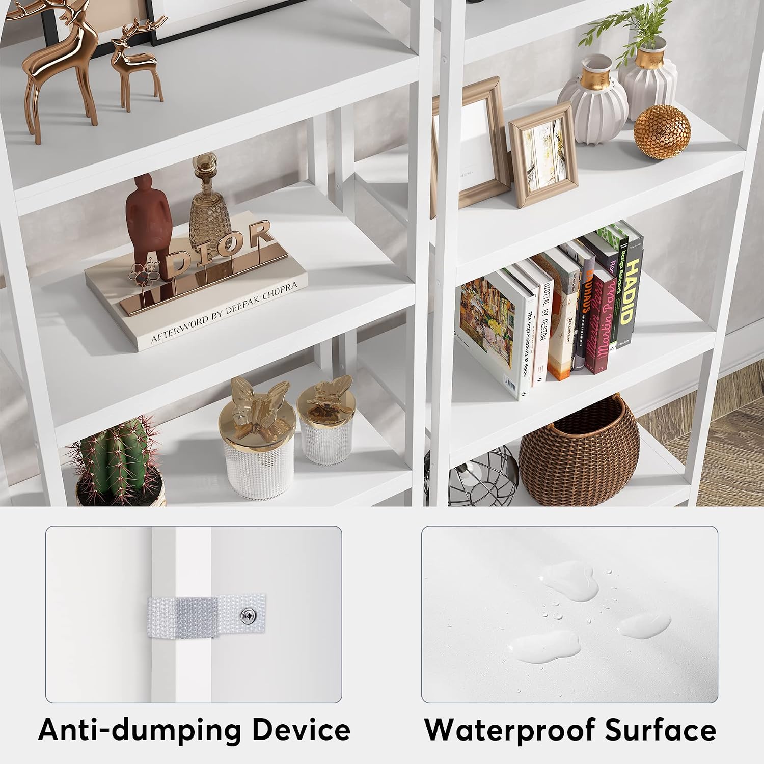 Tribesigns 4-Tier Open Bookshelf, 70.8' Industrial Wood Bookcase Storage Shelves with Metal Frame, Freestanding Display Rack Tall Shelving Unit for Office, Bedroom, Living Room (White, 2PCS)