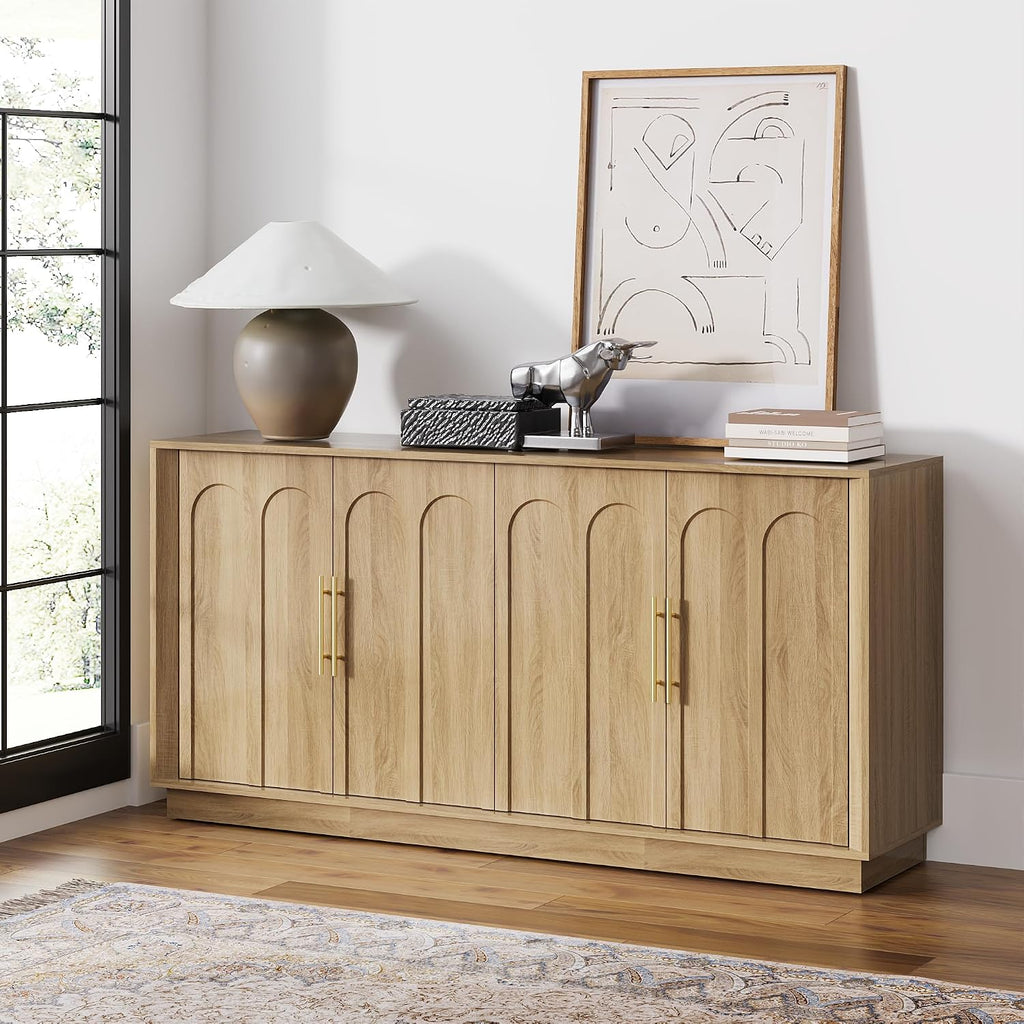 FORTUNETEC Sideboard Buffet Cabinet with Storage, Modern Accent Cabinet with Arched Doors, Boho Modular Media Console, 67' Large Minimalist Credenza for Living Room Kitchen Dining Room Entryway, Oak