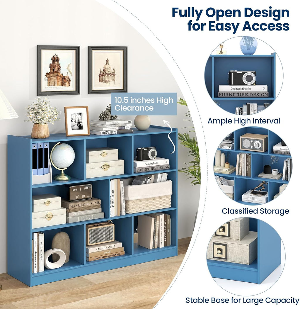Tangkula 8-Cube Bookcase, Wood 3 Tier Open Storage Bookshelf, Modern Multipurpose Display Cabinet for Living Room, Study, Reading Nook, 48 x 12.5 x 36.5 Inch (Bright Blue)