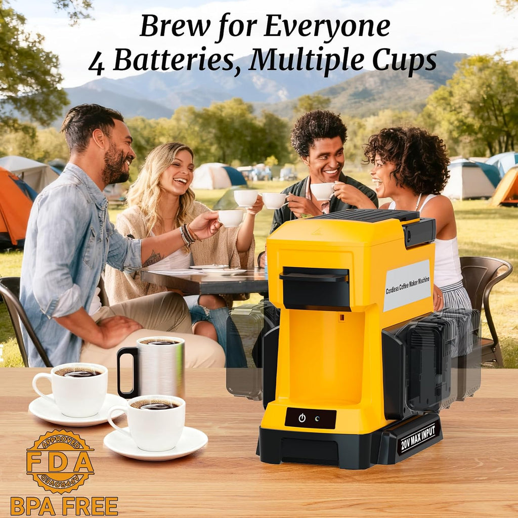 Cordless Coffee Maker for Dewalt 20V MAX Battery, 3 Brewing Options Drip Coffee Maker with Coffee Grinder, Portable Single Serve Coffee Makers for Camping, Travel, and Jobsite. (Tool Only)