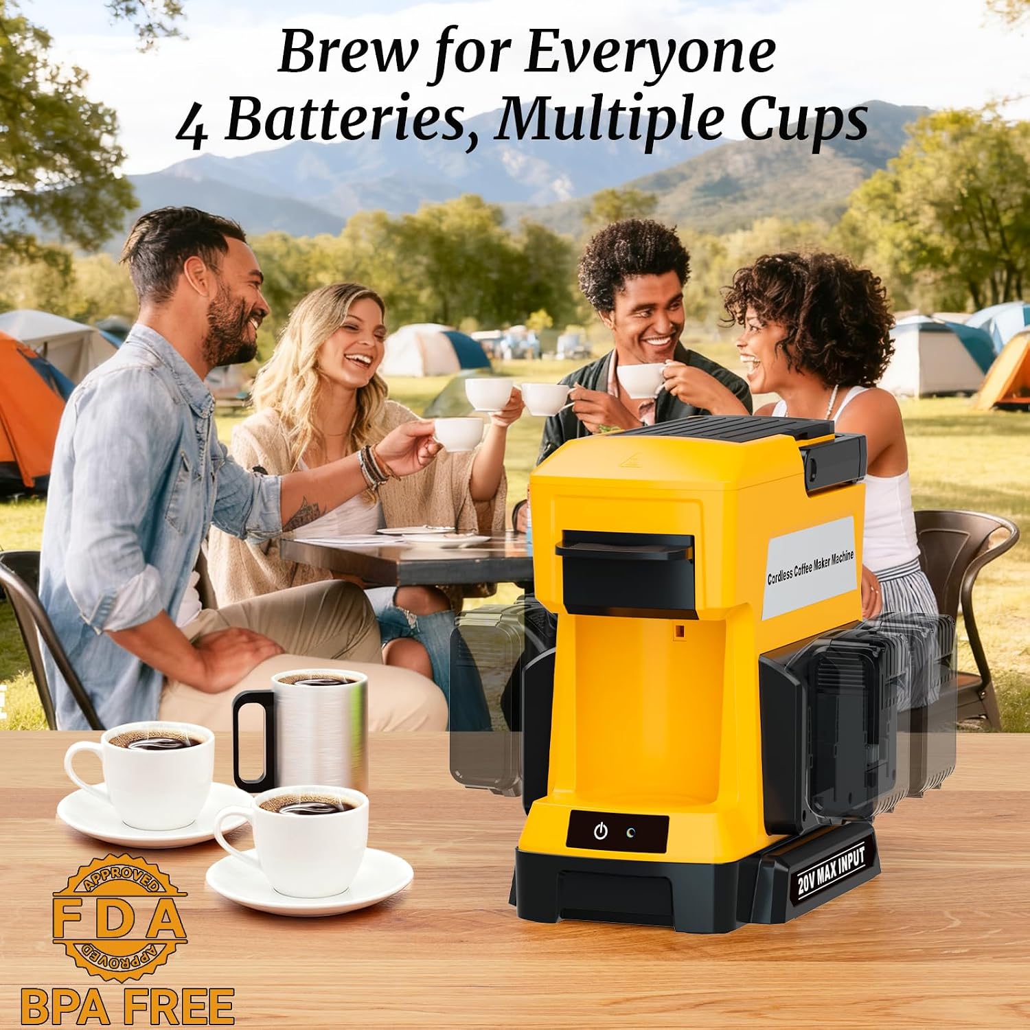 Cordless Coffee Maker for Dewalt 20V MAX Battery, 3 Brewing Options Drip Coffee Maker with Coffee Grinder, Portable Single Serve Coffee Makers for Camping, Travel, and Jobsite. (Tool Only)