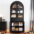 DWVO Arched Pantry Cabinet, 71' Tall Glass Door Display Storage Cabinets W/Drawer & Adjustable Shelves, Farmhouse Versatile Cupboard Bookshelf for Kitchen Dining Living Room, Black
