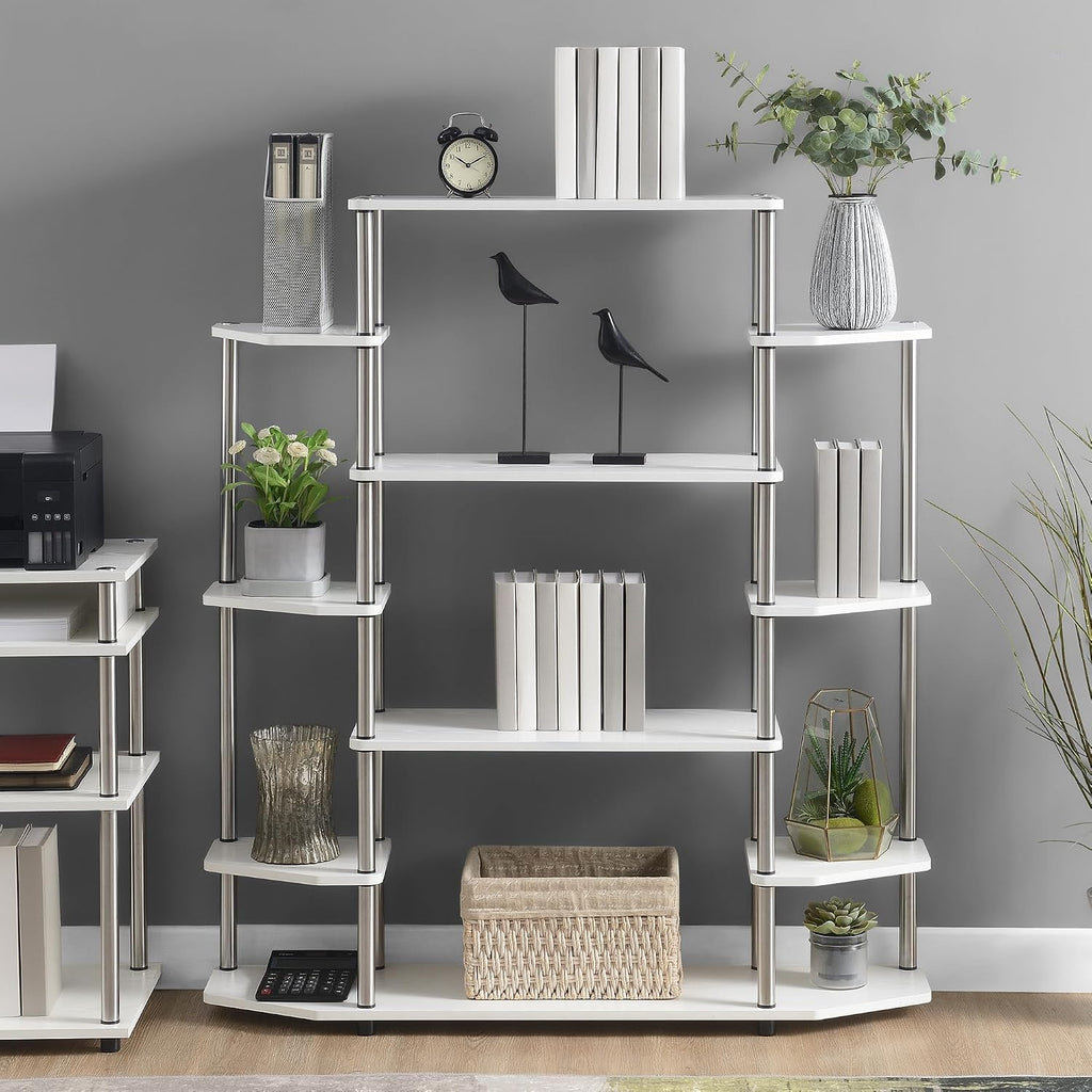 Convenience Concepts Designs2Go No Tools Wall Unit Bookshelf 47.25' - Contemporary Storage Shelves for Display, 10 Spacious Shelves for Modern Living Room, Office, Den, White