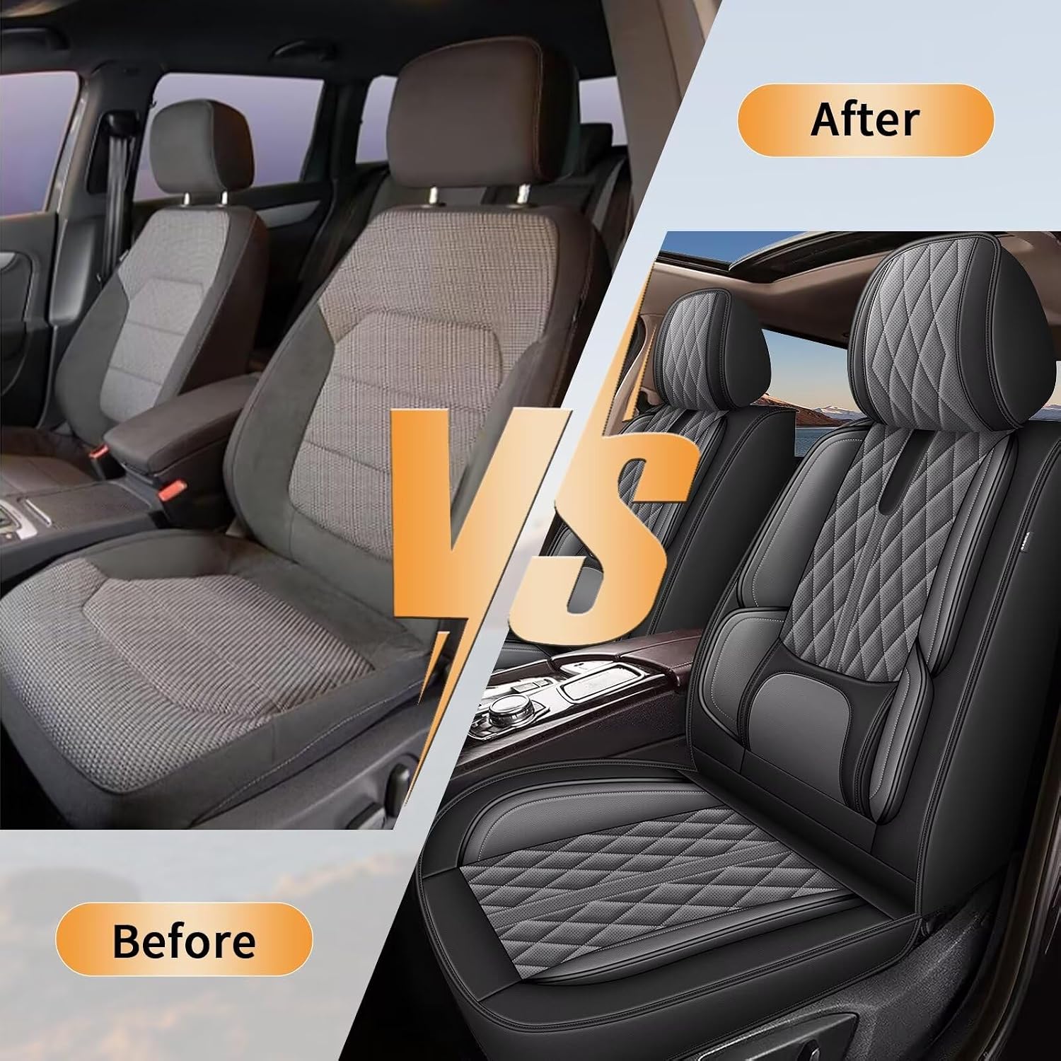 IKABEVEM Car Seat Covers Fit for BMW X5 2007-2024 2025 - Waterproof Leather Seat Covers - Compatible Airbag with Lumbar Support(2 Front Seat Covers, Black & Grey)