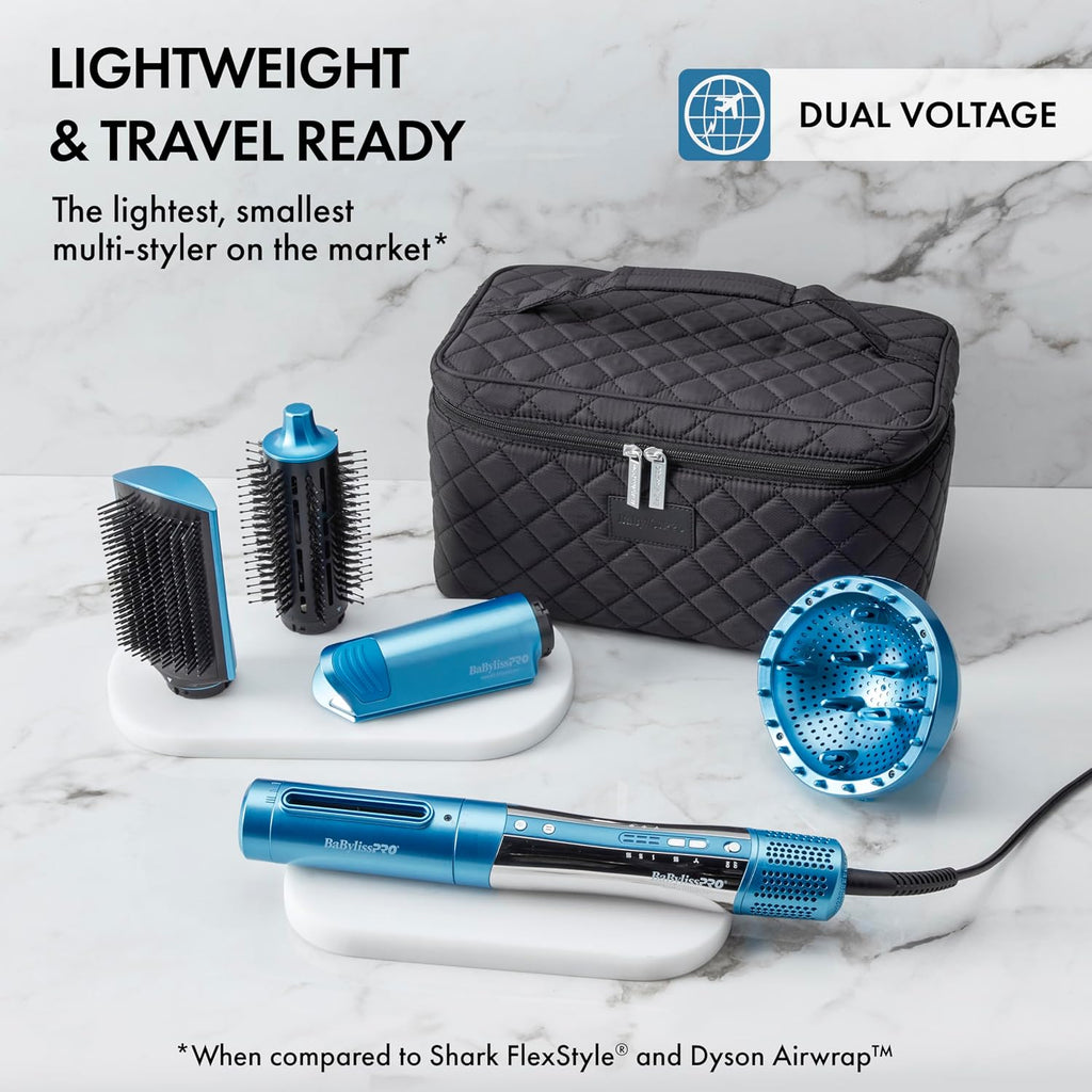 BaBylissPRO StyleSwitch Ionic Multi-Styler, Air Styler and Hair Dryer, Lightweight Hot Air Brush with 5 Attachments, Automatic Dual Voltage