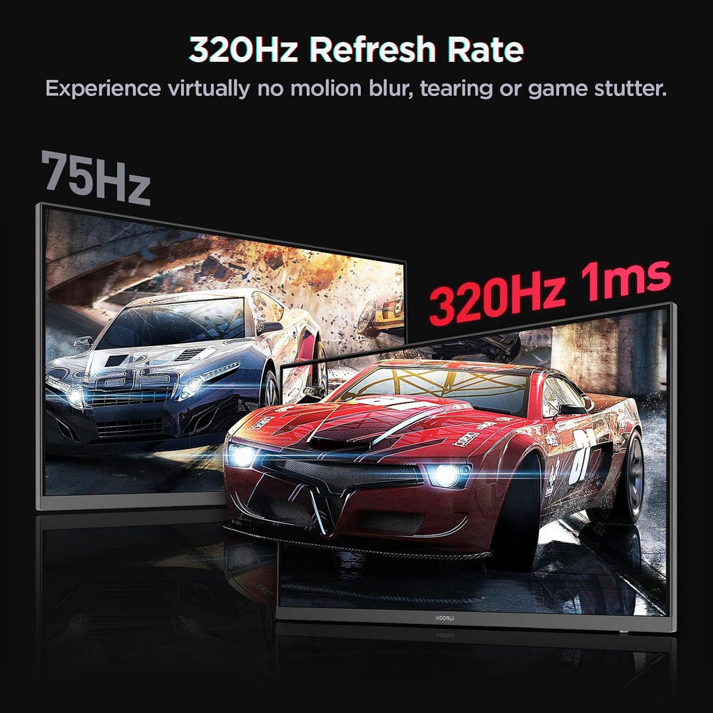 KOORUI 27 Inch Gaming Monitor, 1440p 320Hz Fast IPS PC Monitor, 1ms, HDR400, 98% DCI-P3, PIP/PBP Mode, Adaptive Sync Compatible, Ergonomic Stand, HDMI 2.1 & DisplayPort 1.4, VESA Mountable, G2721E