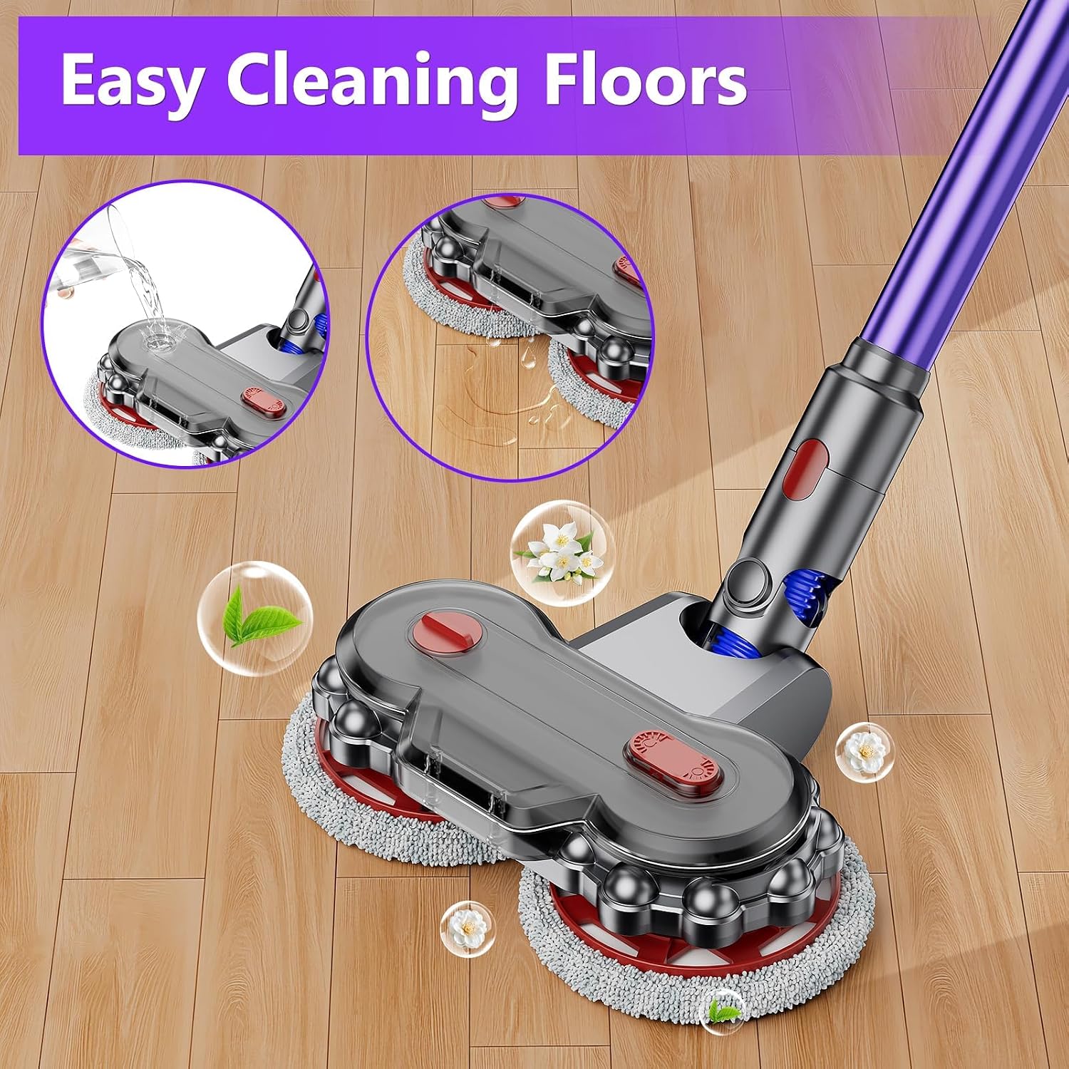 MYUAKO Mop Head for dy-Son V7/V8/V10/V11/V12/V15 Vacuum Cleaners, Electric Floor Mop with Removable Water Tank, Wet Mop Head Attachment Wet and Dry