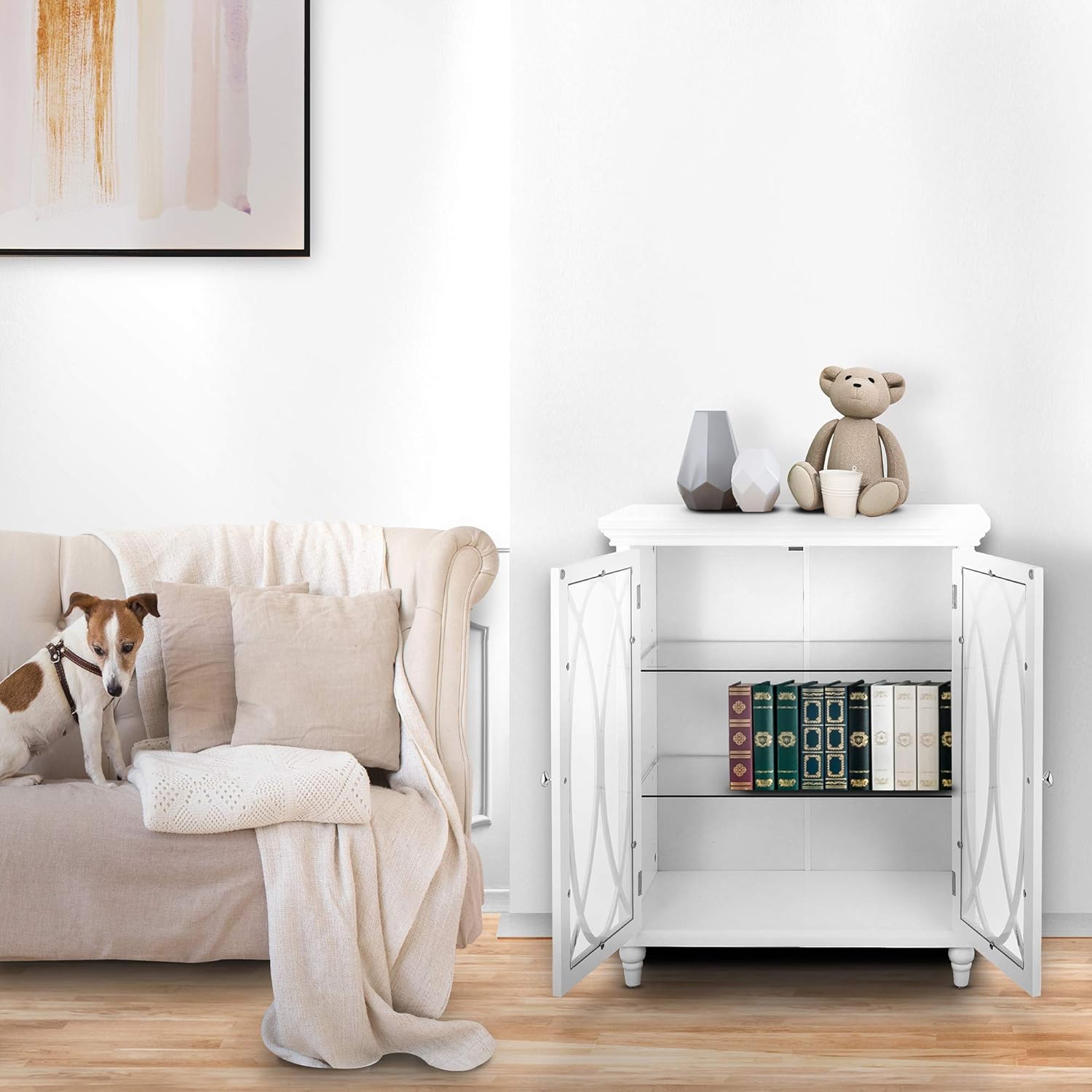 Teamson Home Florence 26 in. x 32 in. 2-Door Freestanding Wooden Floor Cabinet with Adjustable Shelves for Storage Solutions in Bathrooms, Kitchens, Laundry Rooms, Home Offices, White