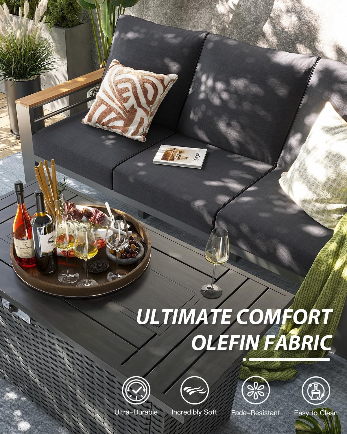 Aoxun Patio Furniture Set, 2 Piece Aluminum Patio Sets with 5' Thicken & Washable Cushion, Waterproof Outdoor Furniture with Coffee Table, Outdoor Couch Sectional for Backyard, Porch and Garden