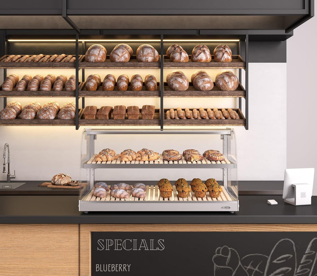 KoolMore 40 in. Glass Countertop Dry Bakery Display Case with Two Shelves and Bamboo Trays