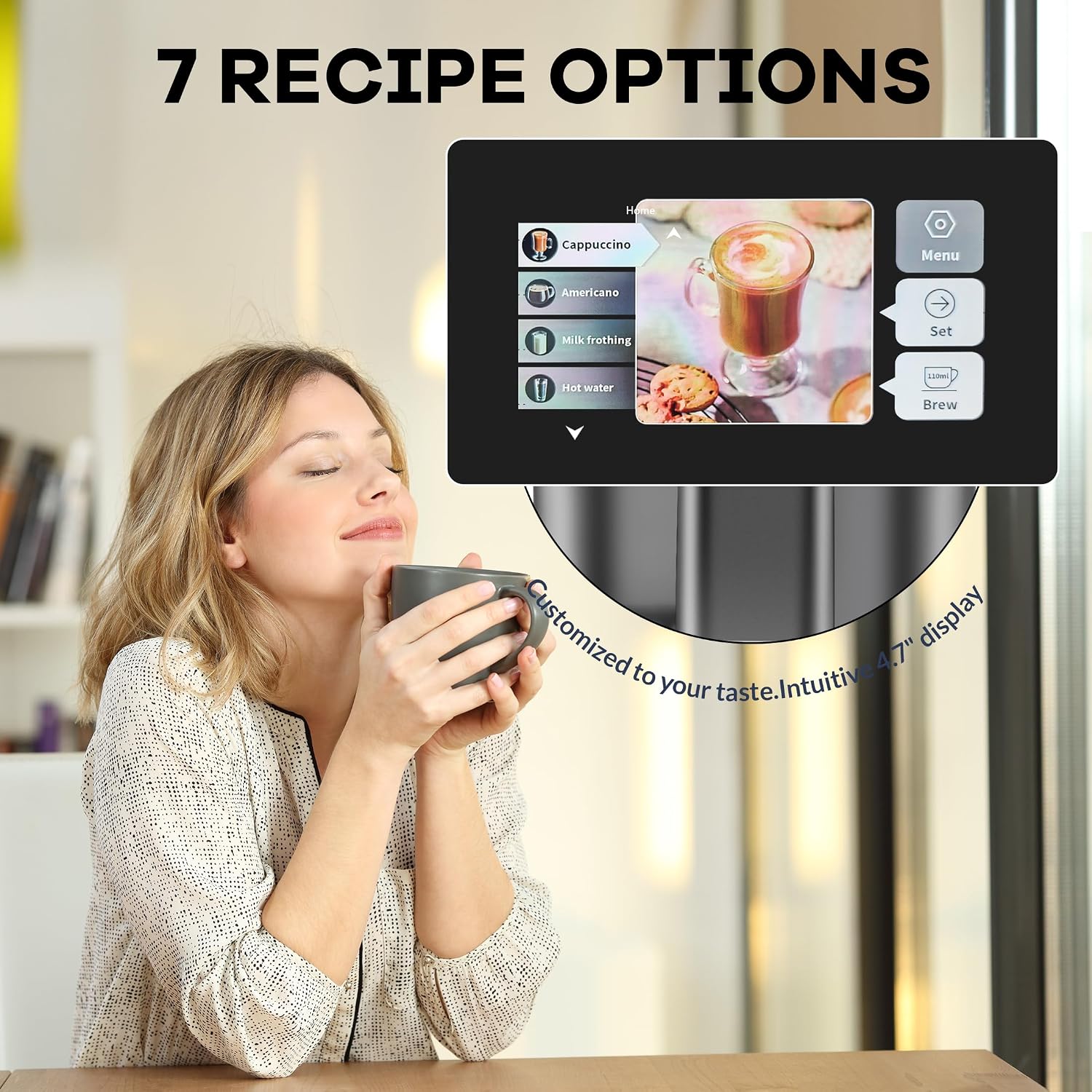 Super Automatic Espresso Machine 20 Bar With Milk Frother, Fully Automatic Bean to Cup Espresso Cappuccino and Latte Iced Coffee Maker Built-In Burr Grinder, Milk Container, Intuitive Touch Display