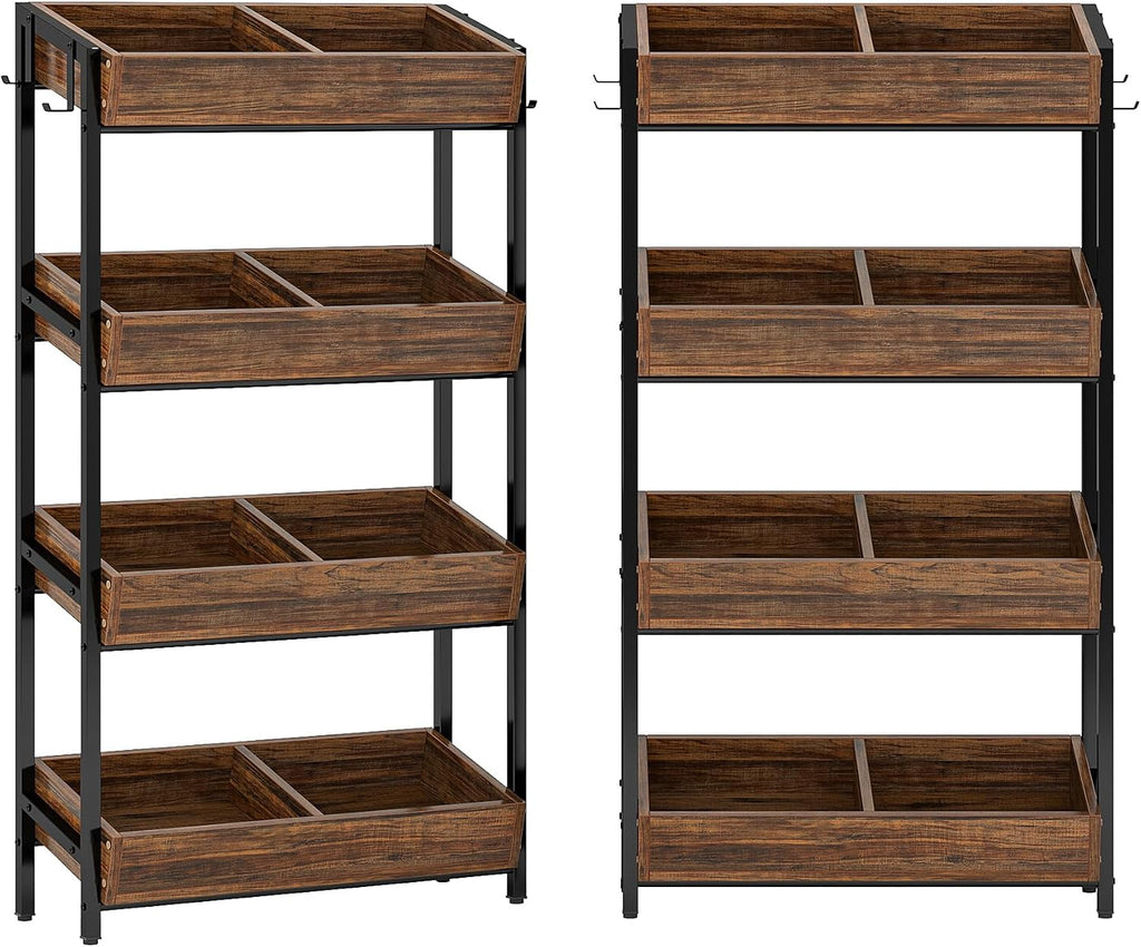 Tribesigns 4-Tier Retail Display Rack Stand, Wooden Snack Candy Rack, Storage Shelf Organizer with Heavy-Duty Metal Frame, Easy Assembly (2, Brown)