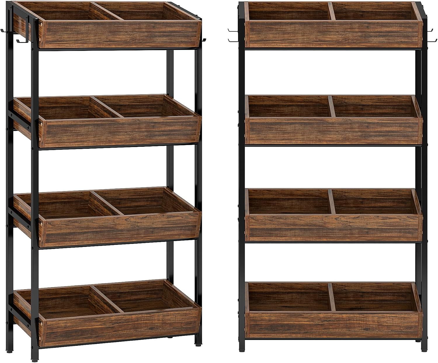 Tribesigns 4-Tier Retail Display Rack Stand, Wooden Snack Candy Rack, Storage Shelf Organizer with Heavy-Duty Metal Frame, Easy Assembly (2, Brown)