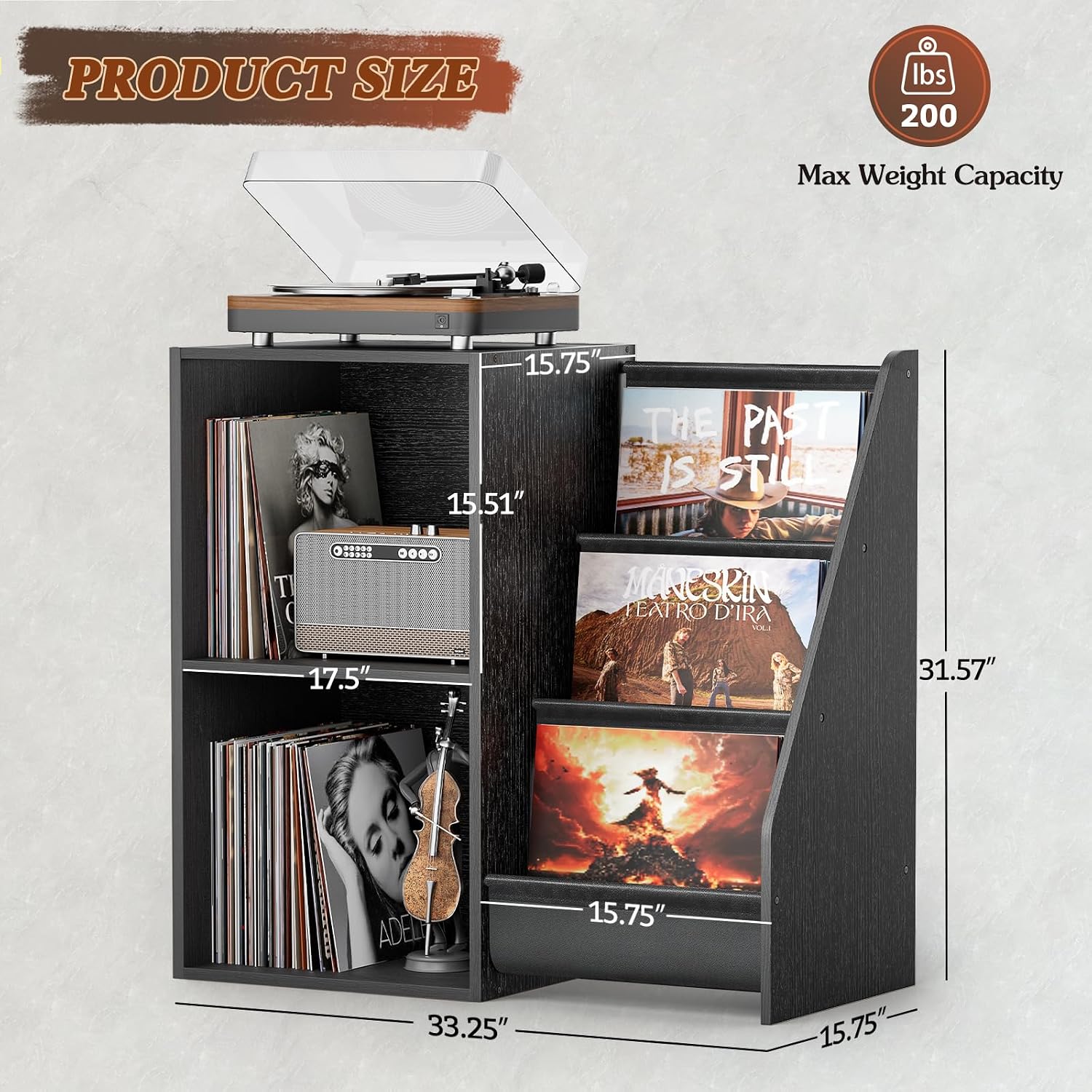Record Player Stand,Turntable Stand with Vinyl Record Storage,Record Player Table with Vinyl Display Holder Shelf,Record Player Cabinet with 220 Albums Organizer,Media Console Cabinet for Stereo Audio