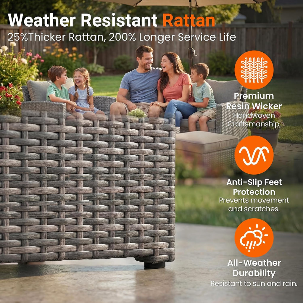 Wisteria Lane Patio Furniture Set, Wicker Outside Outdoor Furniture for All Weather, Patio Sofa with High Backrest Support and Wide Armrest for Backyard, Balcony, Deck, Porch, Black